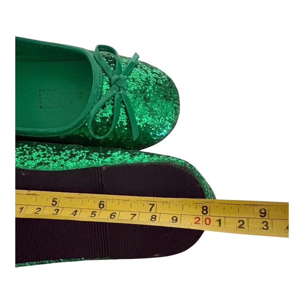 Rubies Costume Green Glitter Mary Jane Flats Girls Bow Dress Shoes 8.25 Inch
